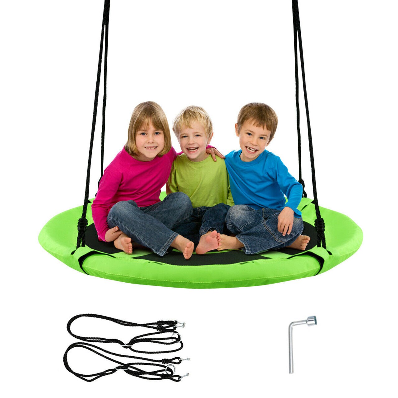 Goplus 40" Flying Saucer Tree Swing Indoor Outdoor Play Set Kids Christmas Gift Purple/Blue/Green/Colorful/Blue Rocket/Blue Whale/Woods/Dark Green/Dark Pink/Yellow/Pink